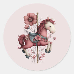 Whimsical Carousel Horse Image Classic Round Sticker