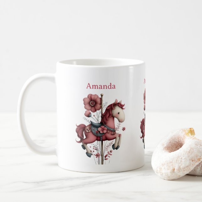 Whimsical Carousel Horse Image Coffee Mug (With Donut)