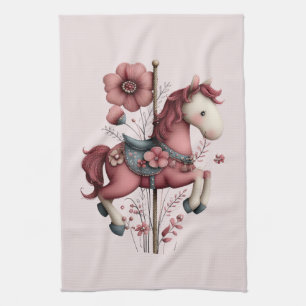 Whimsical Carousel Horse Image Kitchen Towel