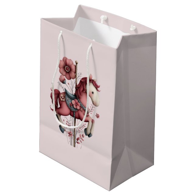 Whimsical Carousel Horse Image Medium Gift Bag (Back Angled)