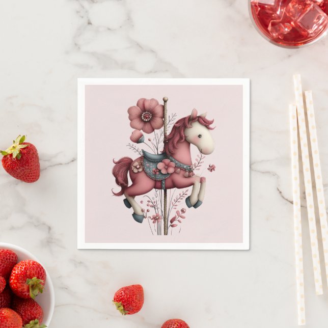  Whimsical Carousel Horse Image Napkin (Insitu)