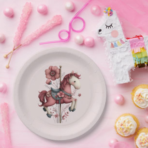 Whimsical Carousel Horse Image Paper Plate