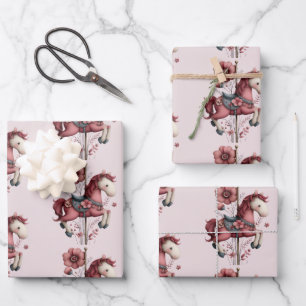 Whimsical Carousel Horse Image Pattern Wrapping Paper Sheet