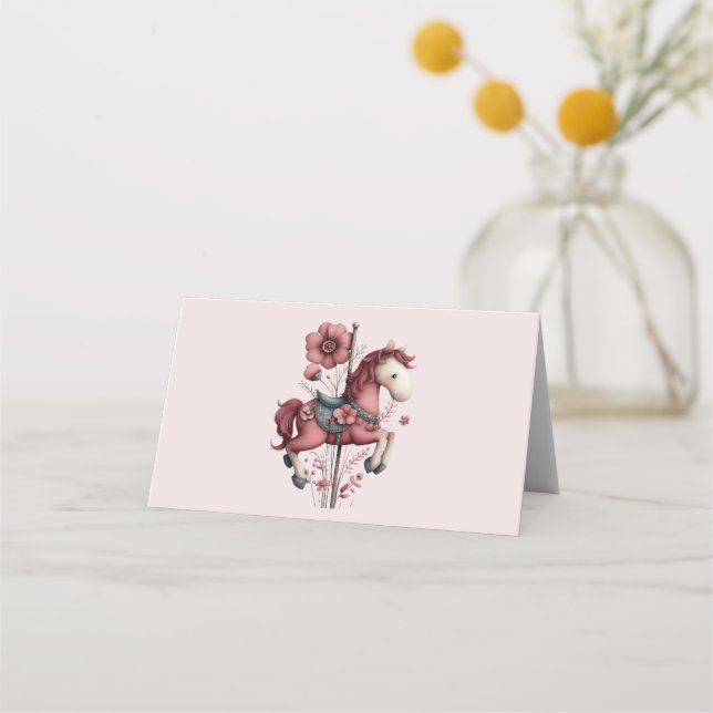Whimsical Carousel Horse Image Place Card (Front)