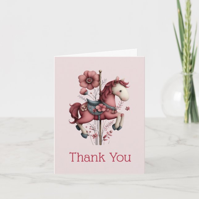 Whimsical Carousel Horse Image Thank You Card (Front)