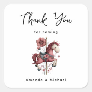 Whimsical Carousel Horse Image Thank You Square Sticker
