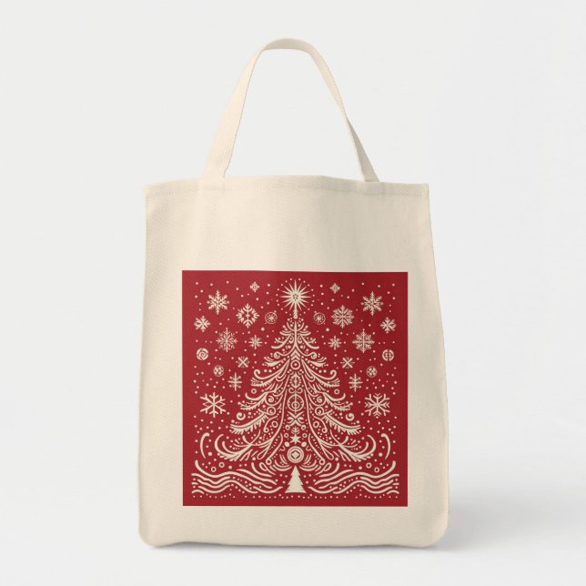 Whimsical Carryall: Folk Art Christmas Tree Tote B (Front)