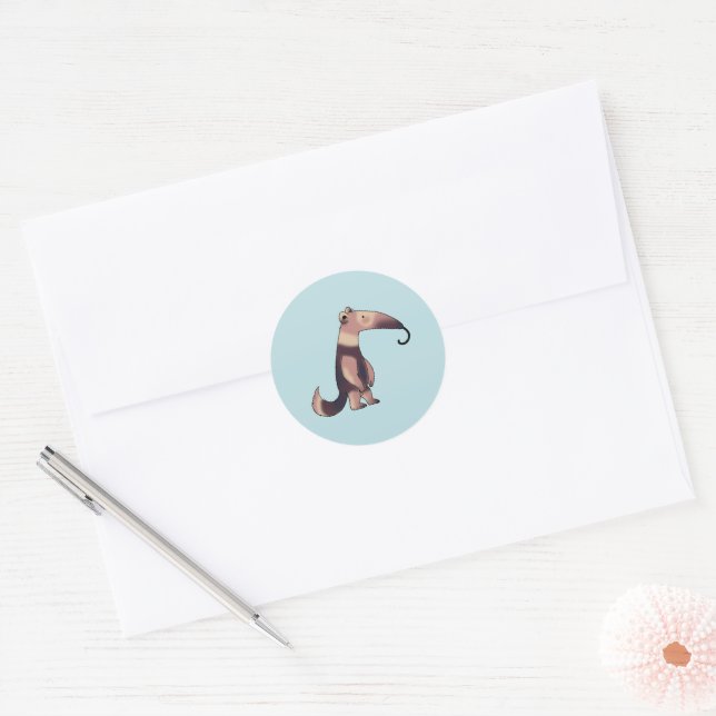 Whimsical Cartoon Anteater Art Classic Round Sticker (Envelope)