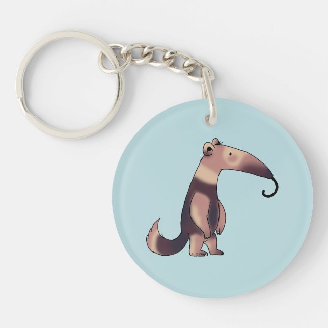 Whimsical Cartoon Anteater Art Keychain (Front)