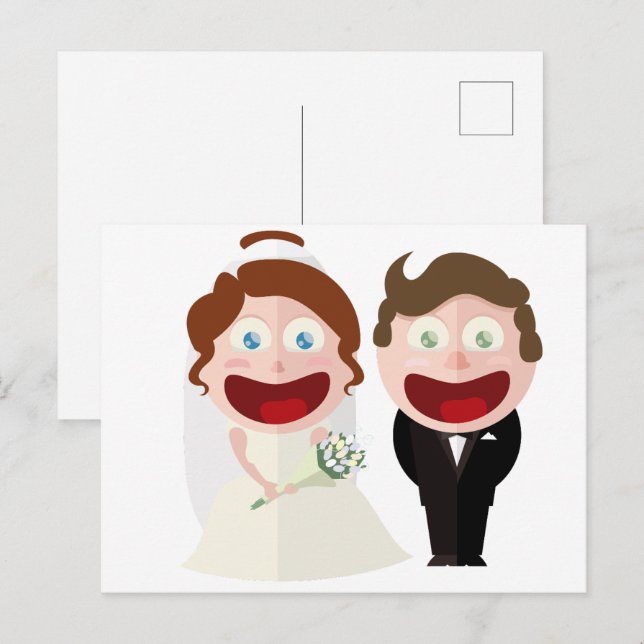 Whimsical Cartoon Bride and Groom Postcard - Fun  (Front/Back)