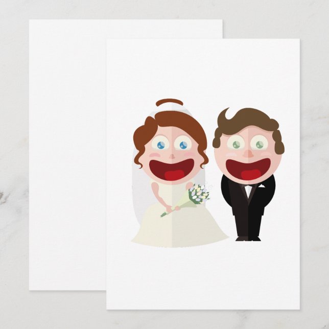 Whimsical Cartoon Bride and Groom Wedding  Invitation (Front/Back)