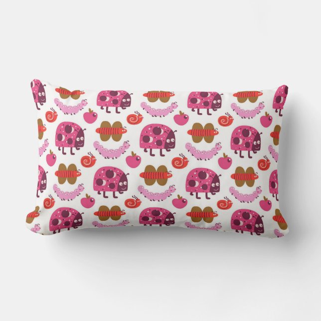 Whimsical Cartoon Bugs And Fruits Pattern Lumbar Pillow (Front)