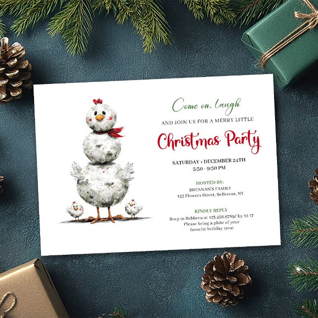 Whimsical Cartoon Chickens Holiday Party Invites (Whimsical Cartoon Chickens Holiday Party Invitation)