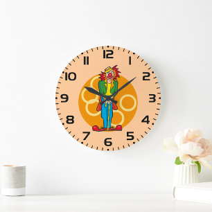 Whimsical Cartoon Clown with Bright Colors Large Clock