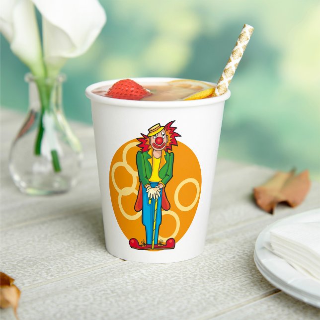 Whimsical Cartoon Clown with Bright Colours Paper Cups (Creator Uploaded)