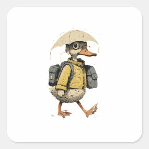 Whimsical Cartoon Duck  Square Sticker