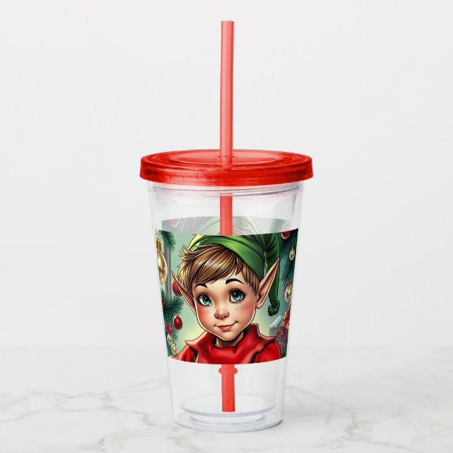 Whimsical Cartoon Elf | Christmas   Acrylic Tumbler (Front)