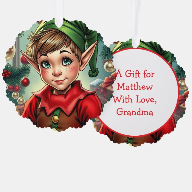 Whimsical Cartoon Elf | Christmas Ornament Card (Front/Back)