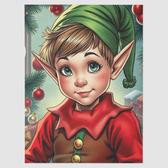 Whimsical Cartoon Elf | Christmas Tissue Paper (Front)