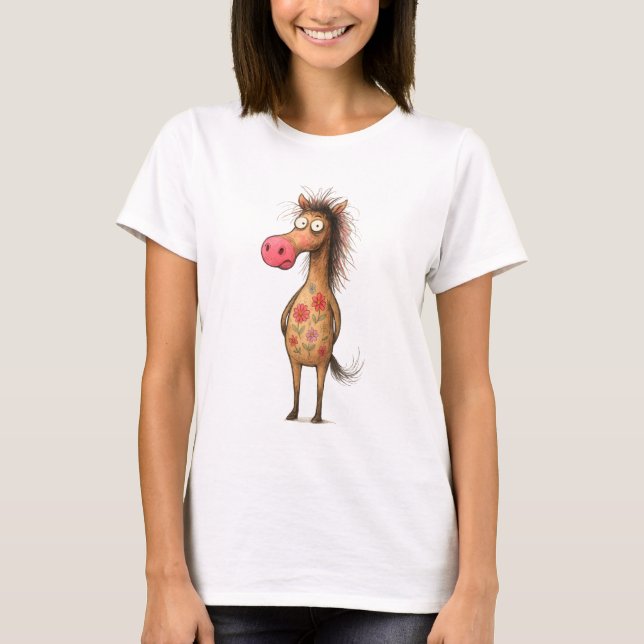 Whimsical Cartoon Horse T-Shirt (Front)