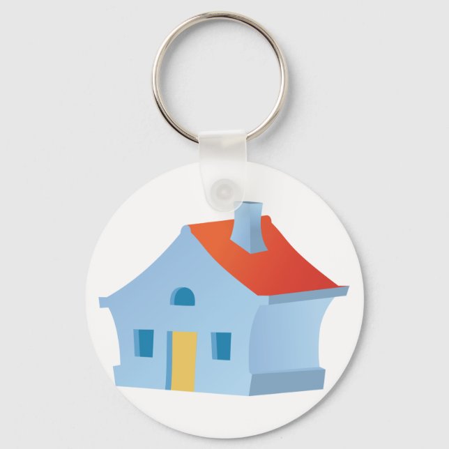 Whimsical Cartoon House Colorful Playful Home Keychain (Front)