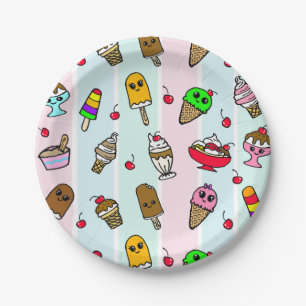 Whimsical Cartoon Ice Cream Girl's Birthday Party Paper Plate