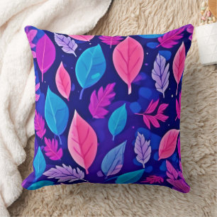 Whimsical Cartoon Leaves: Purple & Pink Throw Pillow