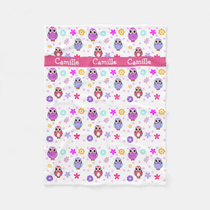 Whimsical Cartoon Owls Fleece Blanket