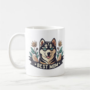 Whimsical Cartoon Siberian Husky Dog Mom Coffee Mug