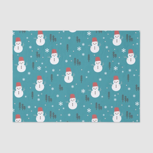 Whimsical Cartoon Snowmen in Winter Tissue Paper (Front)
