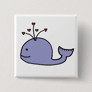 Whimsical Cartoon Whale 2 Inch Square Button