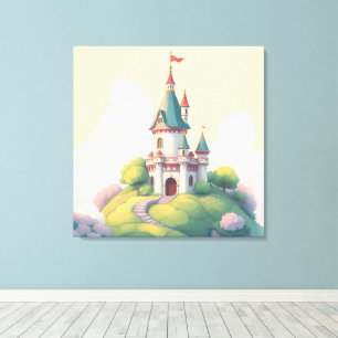 Whimsical castle with green garden canvas print