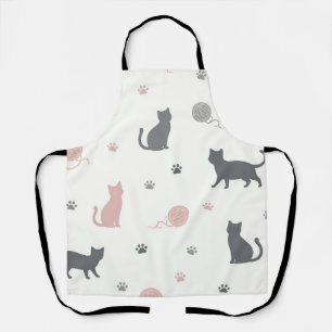 Whimsical Cat and Yarn Silhouette Pattern Apron