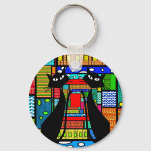 Whimsical Cat Art Gifts Keychain