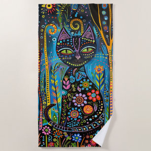 Whimsical Cat Beach Towel