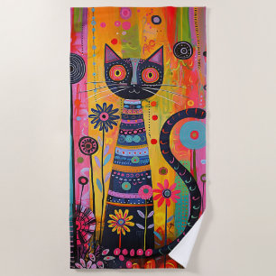 Whimsical Cat Beach Towel