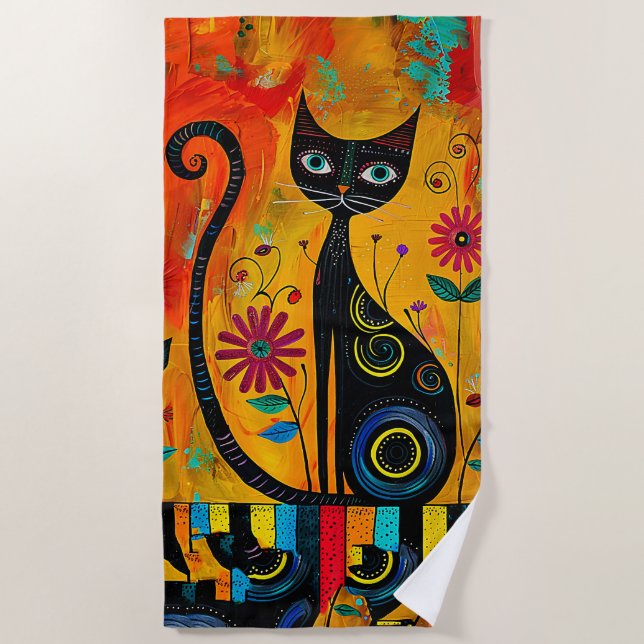 Whimsical Cat Beach Towel (Front)