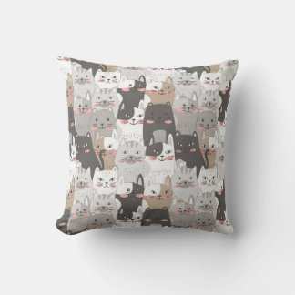 Whimsical Cat Crowd Throw Pillow