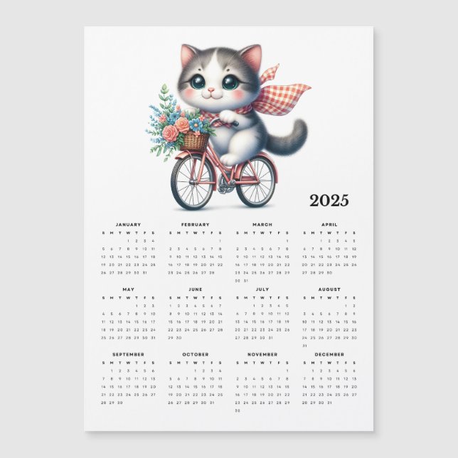 Whimsical Cat équitation Bicycle 2025 Magnet Calen (Devant)