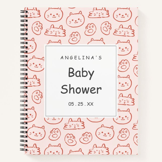 Whimsical Cat Face Baby Shower Gift List Notebook (Front)