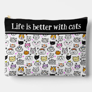 Whimsical Cat Faces Pattern Accessory Pouch