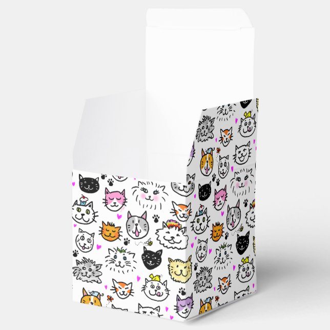 Whimsical Cat Faces Pattern Favor Box (Opened)