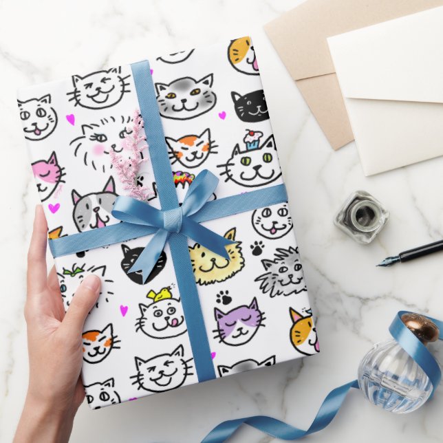 Whimsical Cat Faces Pattern Wrapping Paper (Gifting)