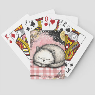 Whimsical Cat Floral Watercolor Art Playing Cards