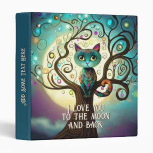 Whimsical Cat Full Moon Artwork I Love You Binder