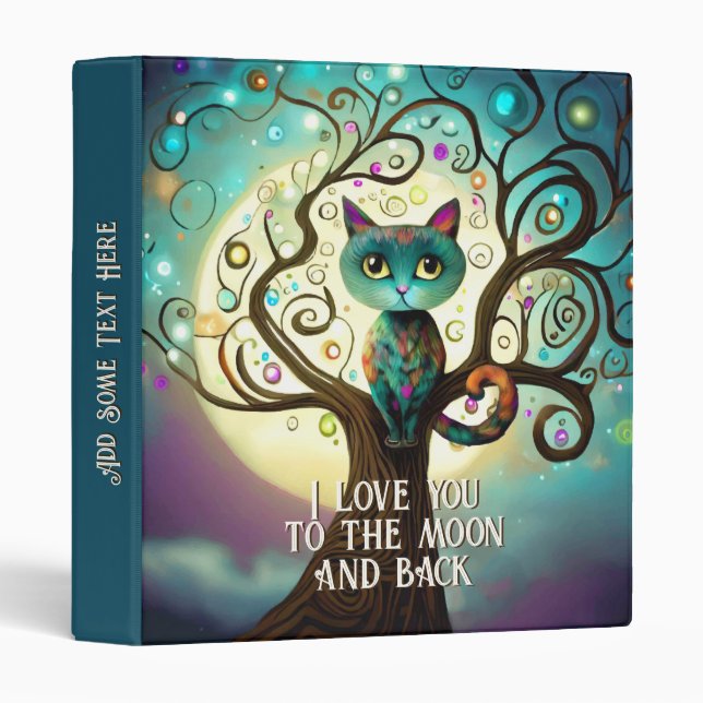 Whimsical Cat Full Moon Artwork I Love You Binder (Front/Spine)