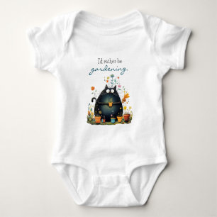 Whimsical Cat Gardener "I'd Rather Be Gardening" Baby Bodysuit