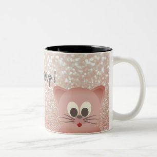 Whimsical  Cat Glittery-Wake up and makeup Two-Tone Coffee Mug