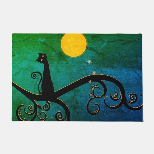 Whimsical Cat Illustration Doormat (Front)