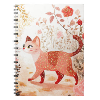 Whimsical & cat in a rose garden. notebook